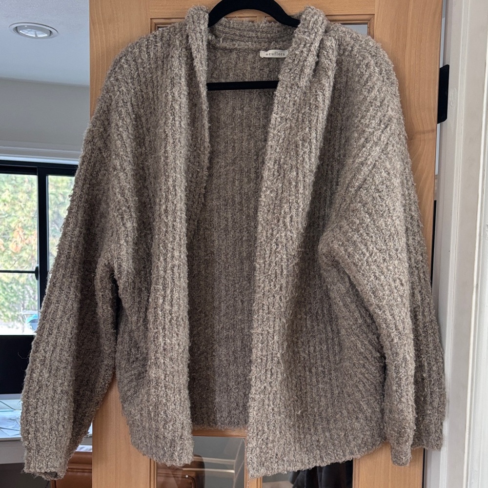Cozy Hooded Open-Front Cardigan Sweater - Taupe